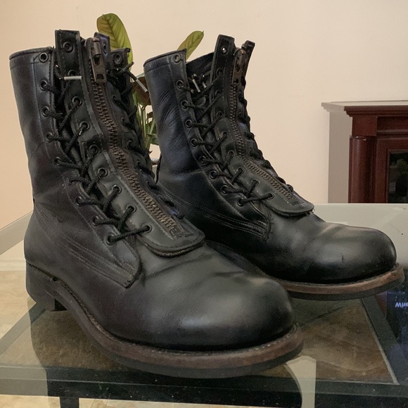ARMORED US MILITARY BLACK LEATHER BOOTS MEN'S SIZE US 9D VINTAGE 4/70 VIETNAM - Picture 9 of 15
